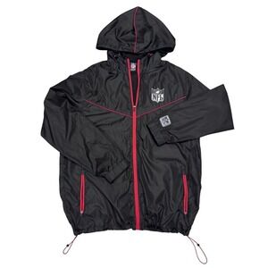 NFL‎ Windbreaker Jacket Mens Medium Black Red Full Zip Hooded Mesh Lined Logo